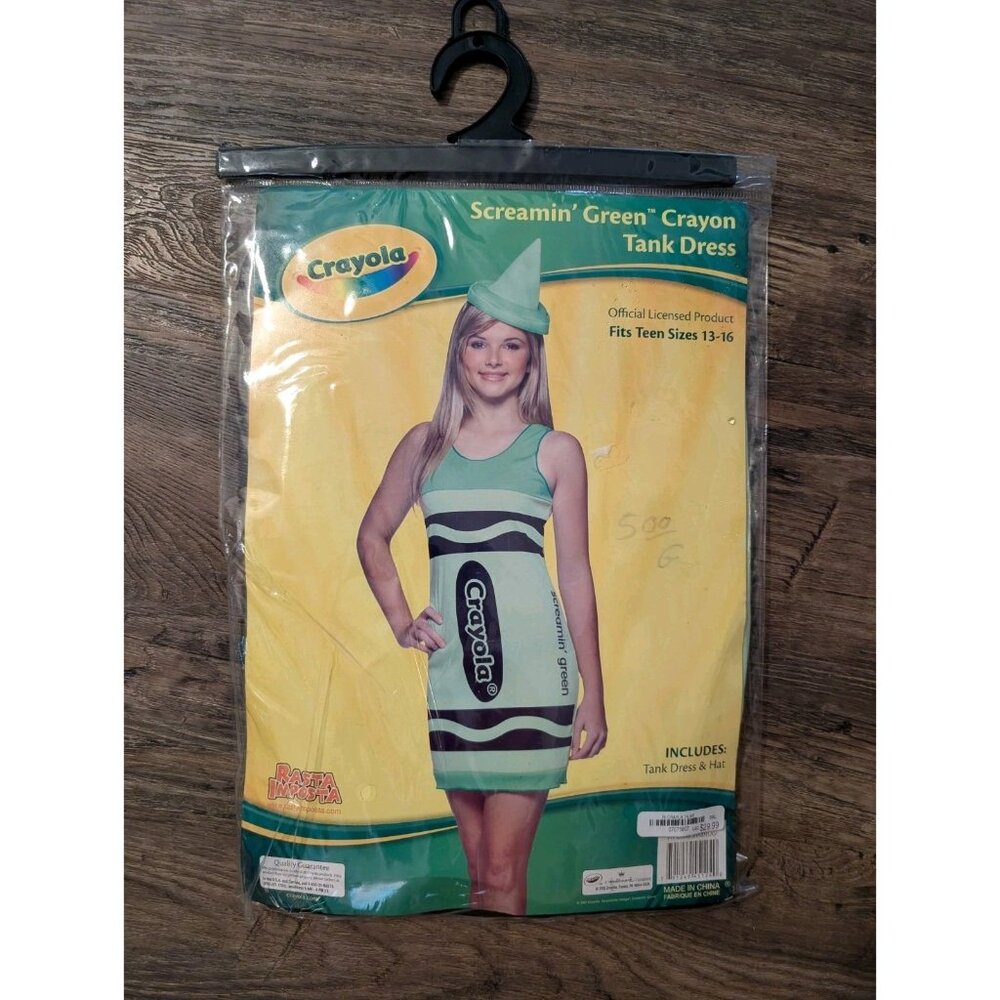 New Craylola Screamin Green Crayon Dress Costume Halloween Teen SZ 13-16